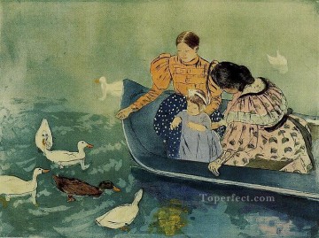 Mary Cassatt Painting - Feeding the Ducks mothers children Mary Cassatt